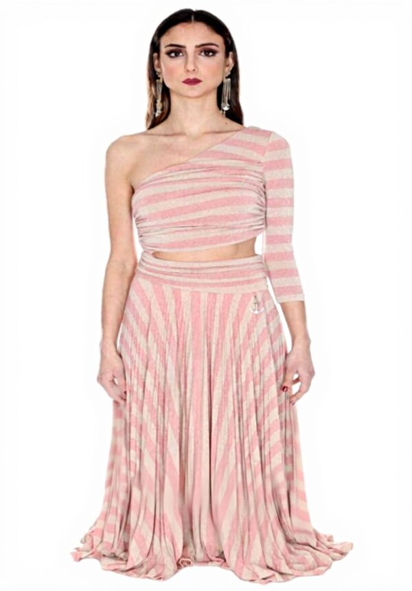 Elisabetta Franchi Abito Lungo Righe Pink Oro Tailleur