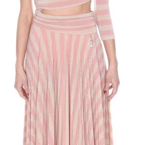 Elisabetta Franchi Abito Lungo Righe Pink Oro Tailleur-0