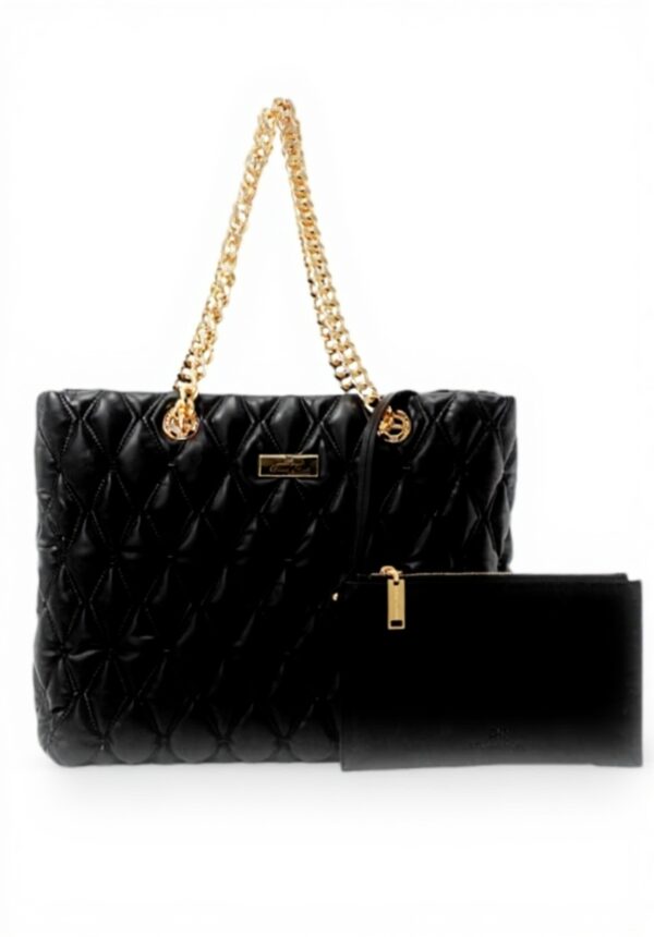 Elisabetta Franchi Borsa shopper in tessuto embossed con manici in catena