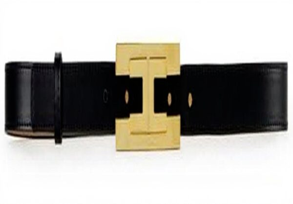 Cintura Elisabetta Franchi nera logo oro sintetico donna