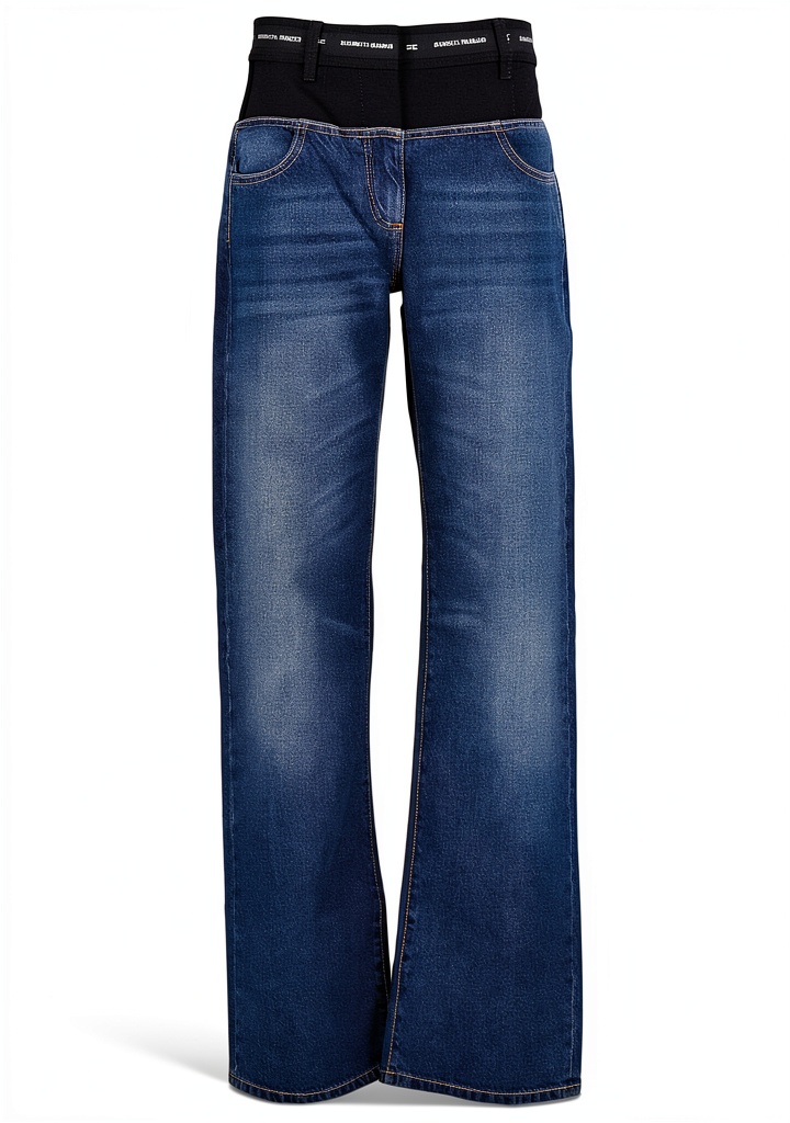 Jeans Elisabetta Franchi Donna Blue Denim 100% Cotone indossati su un tavolo di legno, vista frontale