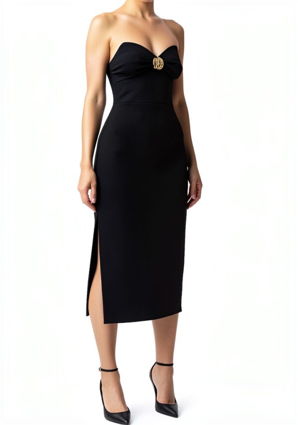 Abito Elisabetta Franchi tubino crêpe fiocco blu donna
