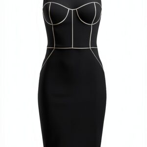 Tubino Nero Elisabetta Franchi Donna Crêpe Piping Bianco-0