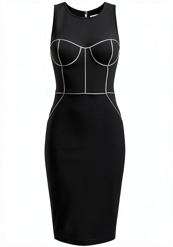 Tubino Nero Elisabetta Franchi Donna Crêpe Piping Bianco-0