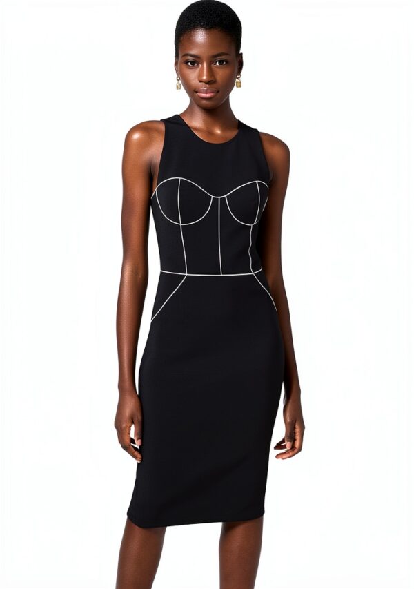 Tubino Nero Elisabetta Franchi Donna Crêpe Piping Bianco-2