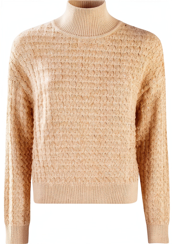 'Donna che indossa la maglia in boucle con micro-paillettes in un ambiente elegante'