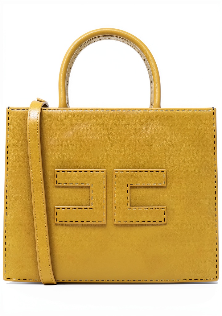 Borsa tote Elisabetta Franchi in colore Curry con impunture a contrasto