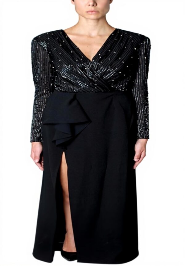 ELISABETTA FRANCHI Abito lungo sera perline nero donna