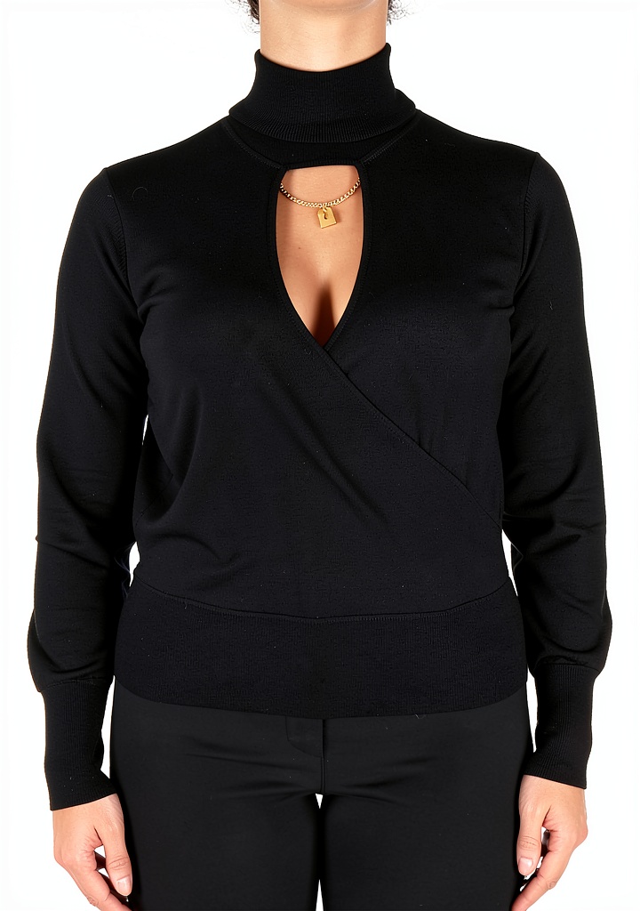 Maglione Elisabetta Franchi nero abbinato con pantaloni classici in ufficio