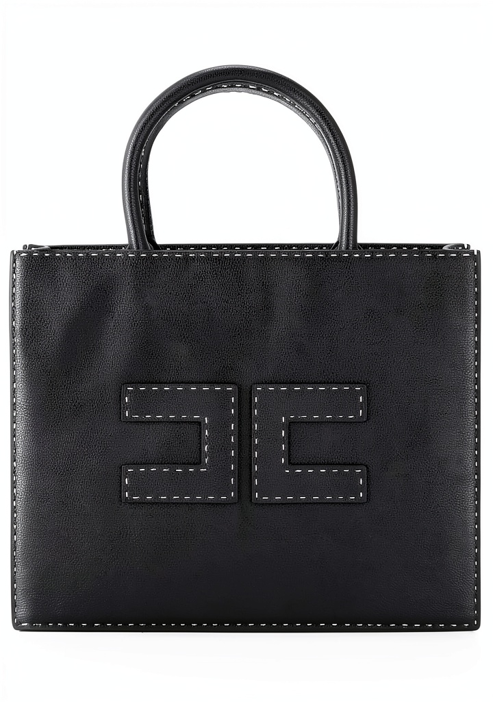Borsa tote Elisabetta Franchi nera con impunture a contrasto su sfondo neutro