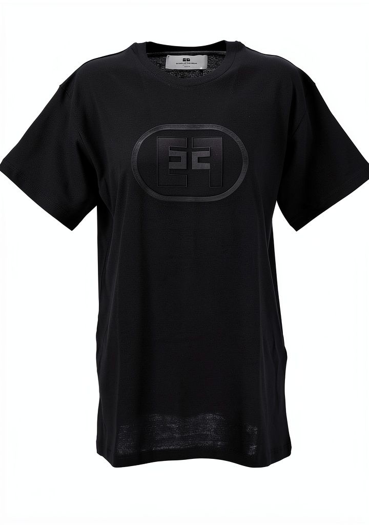 'T-shirt Elisabetta Franchi in jersey nero con logo embossed'