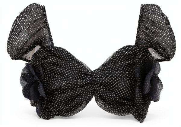 Top Elisabetta Franchi Tulle Pois Fiore Ricamato Nero Burro