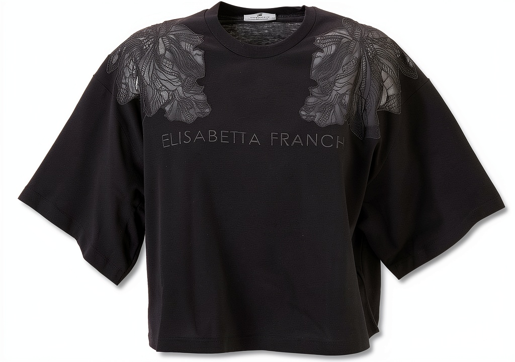 'T-shirt Elisabetta Franchi nera su sfondo neutro'