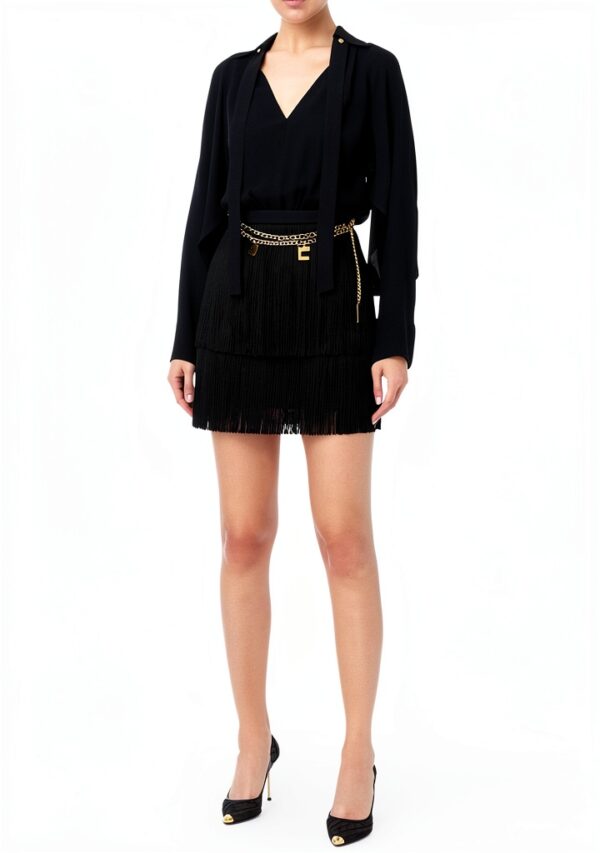 Elisabetta Franchi Tailleur con abito camicia gonna frange