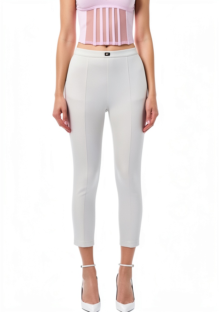Donna che indossa pantaloni skinny capri in contesto casual