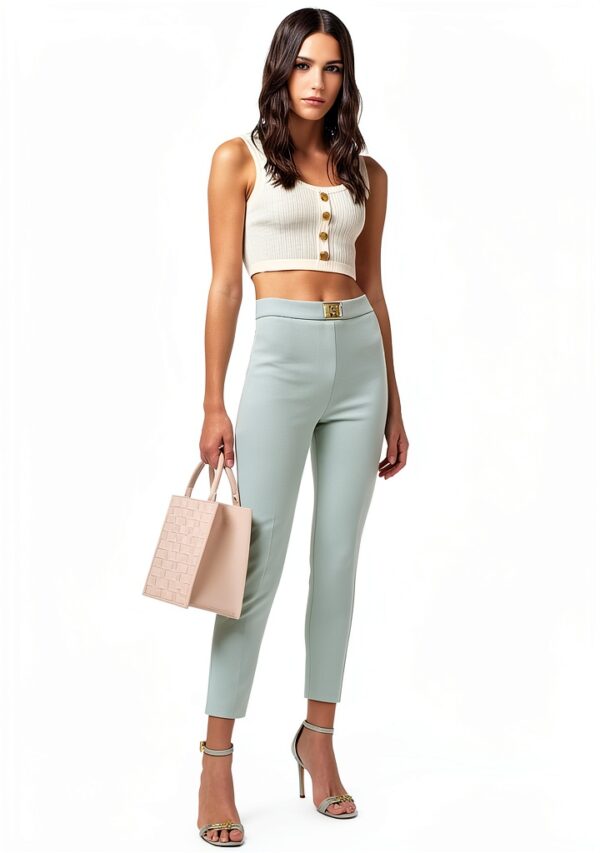 Pantaloni Elisabetta Franchi verde crêpe stretch-2