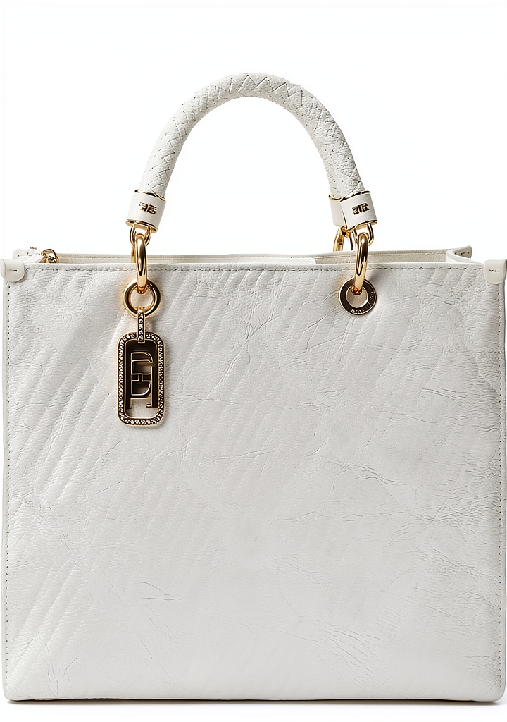 Tote bag bianca in jacquard su sfondo neutro